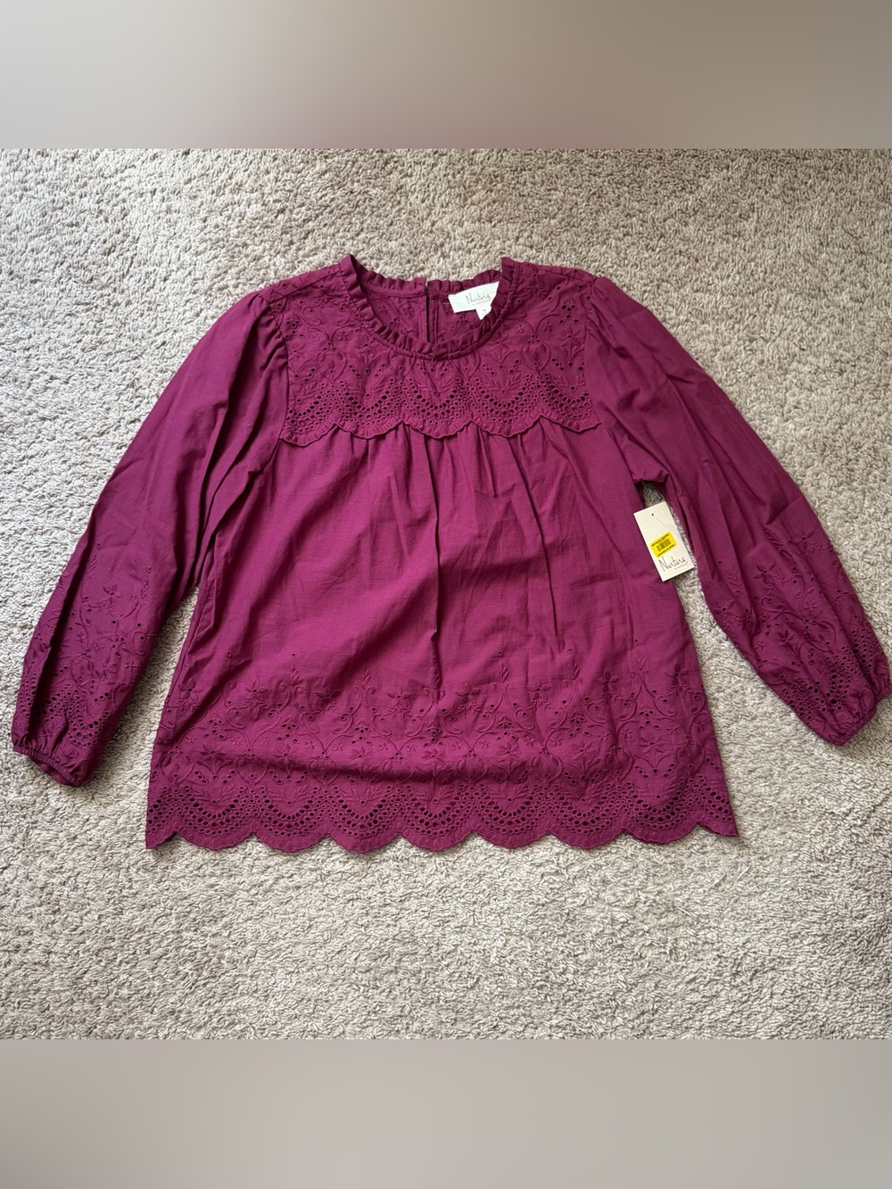 Westbound Plum Eyelet Long-Sleeve Blouse
